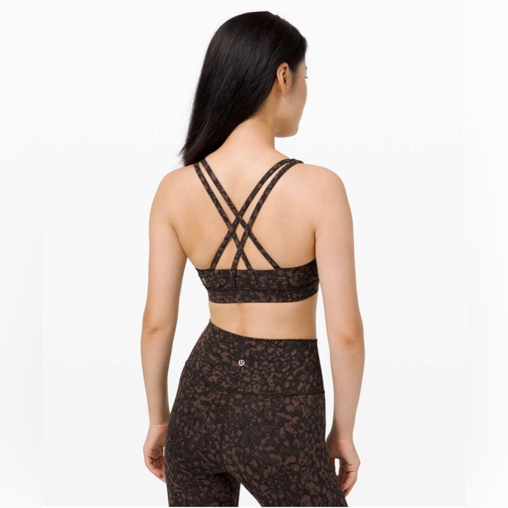 Lululemon Energy Sports Bra Wild Thing Camo Brown Earth Multi Crisscross Size 6